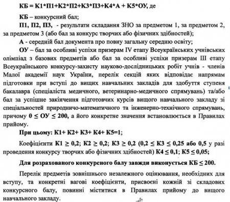 Міністерством освіти надано роз’яснення щодо процедури та порядку нарахування конкурсного бала вступника