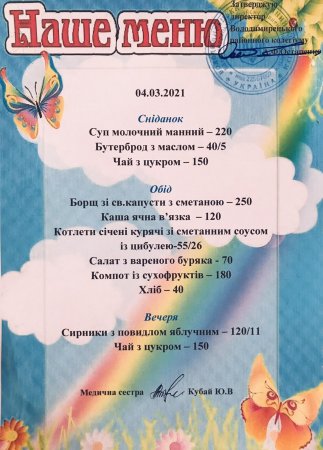 Меню на 04.03.2021 року