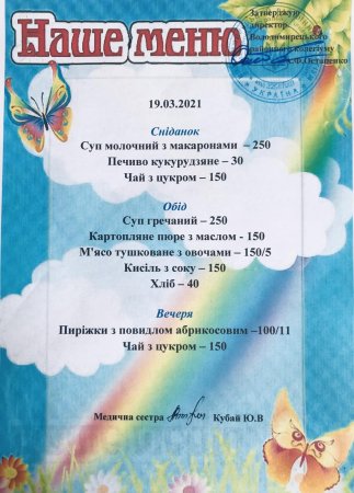 Меню на 19.03.21 року